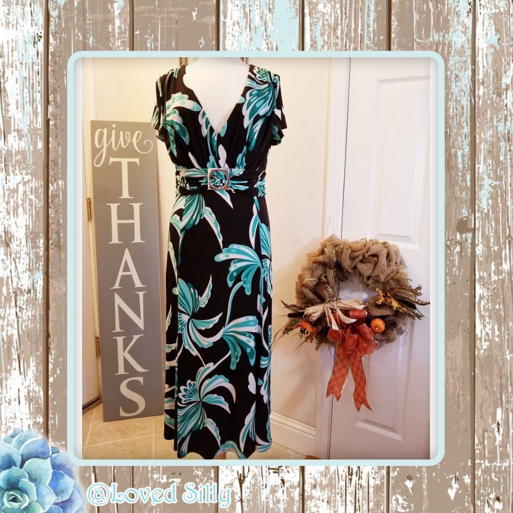 NWOT Black/Teal Floral Dress